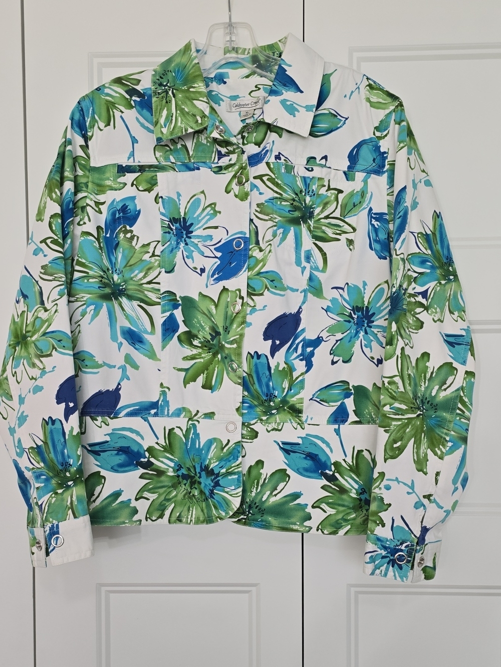 Coldwater Creek Classic Floral Button-Front Jacket - Green & Blue